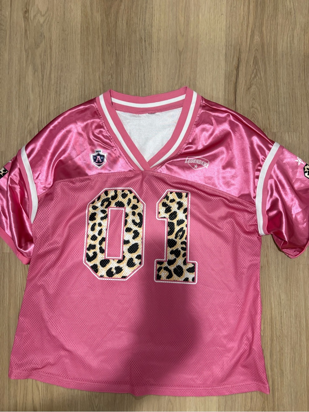 Girls' Pink Leopard Accent Sports Jersey Top